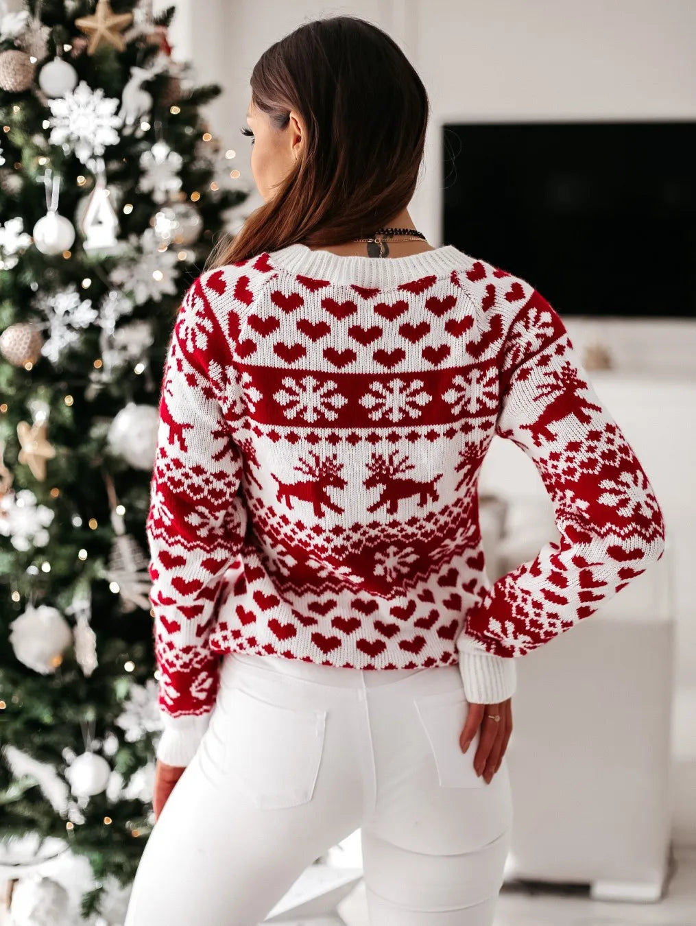 Cozy Christmas Print Long Sleeve Sweater for Women