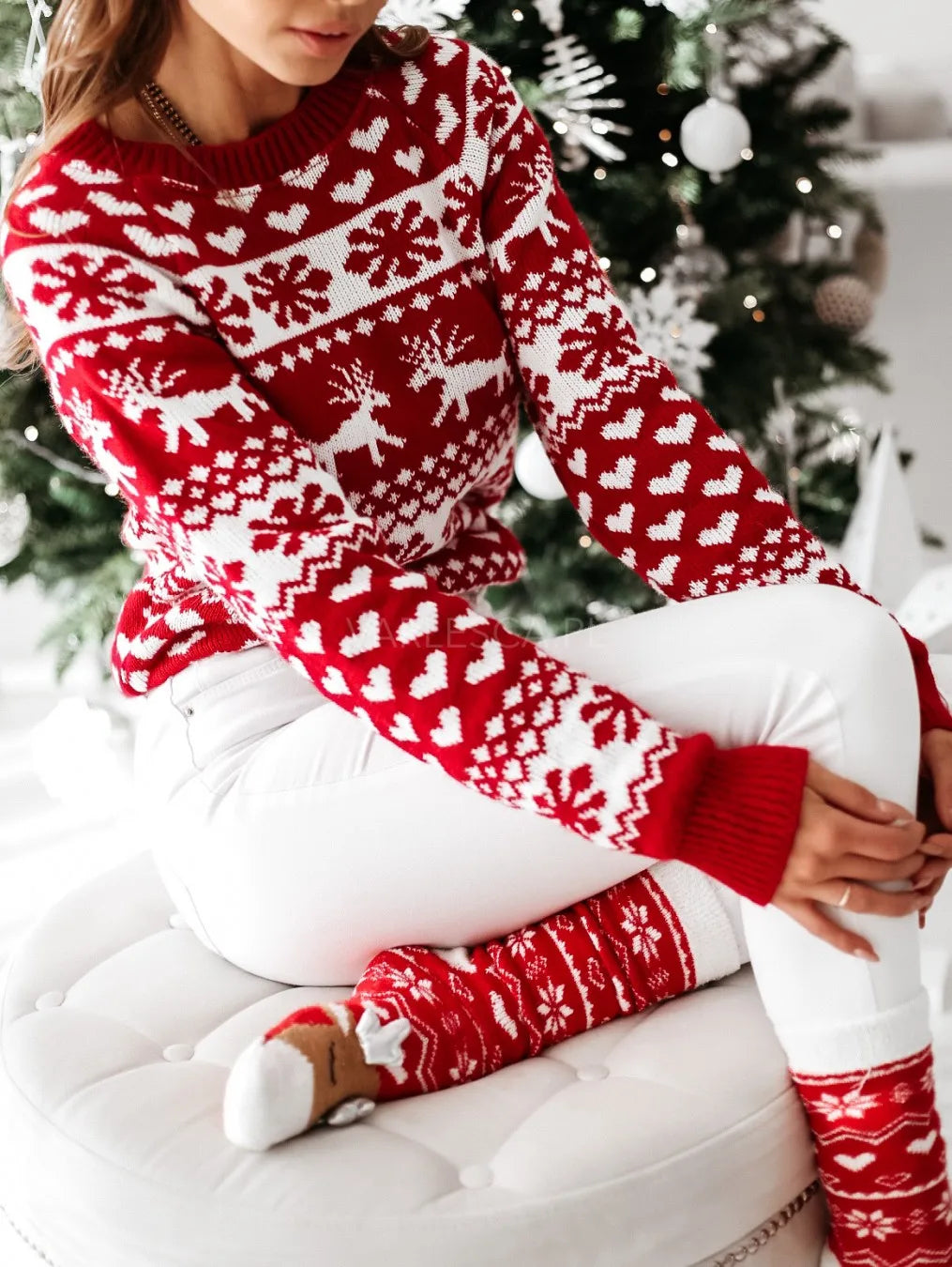 Cozy Christmas Print Long Sleeve Sweater for Women