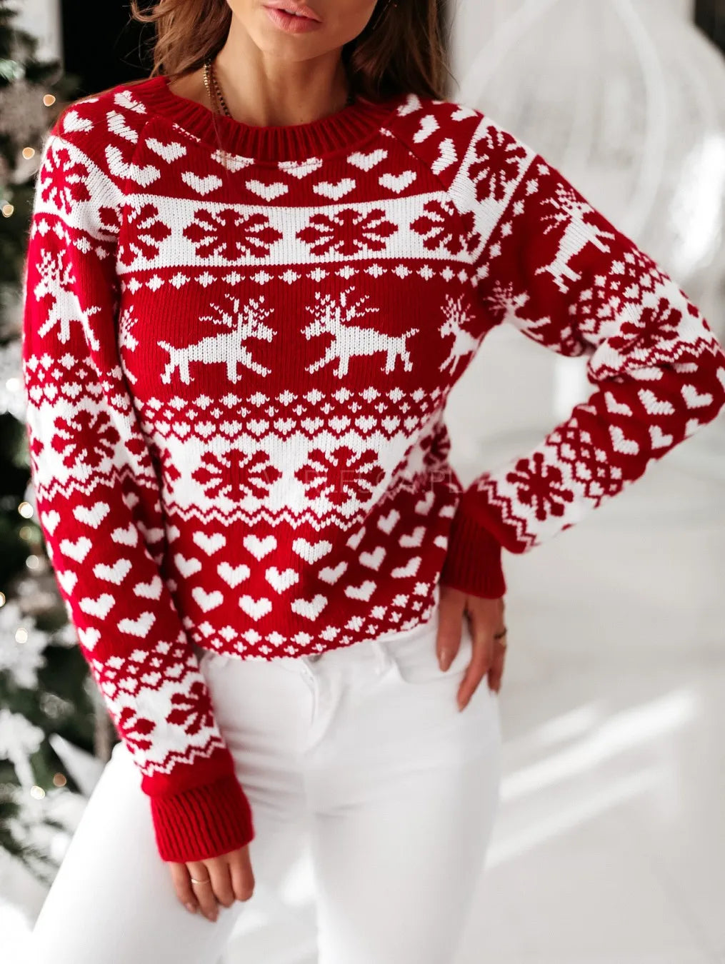 Cozy Christmas Print Long Sleeve Sweater for Women