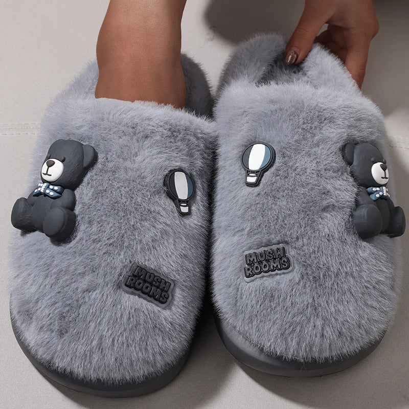 Autumn winter cotton slippers Women cute cartoon bear