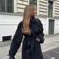 Chic Black Woolen Oversized Long Coat for Women