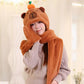 3 In 1 Cute Capybara Women Hat Scarf Gloves Set