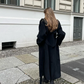 Chic Black Woolen Oversized Long Coat for Women