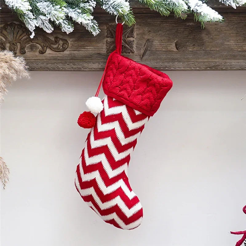 Festive Knitted Christmas Stocking Gift Bag