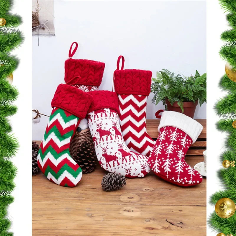 Festive Knitted Christmas Stocking Gift Bag