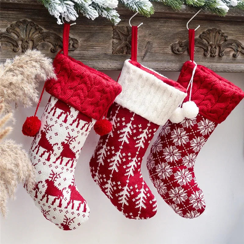 Festive Knitted Christmas Stocking Gift Bag