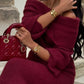 Elegant Burgundy Knit Long Skirt Set for Women