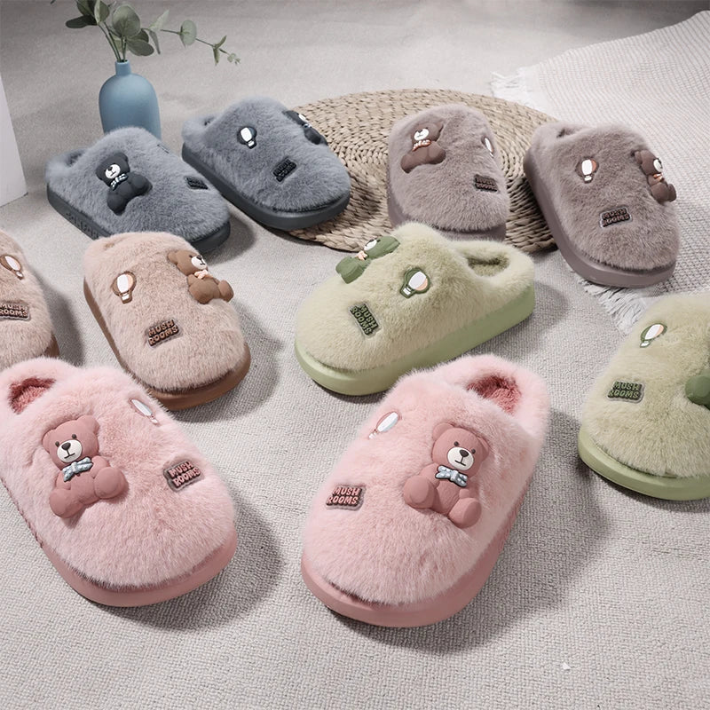 Autumn winter cotton slippers Women cute cartoon bear