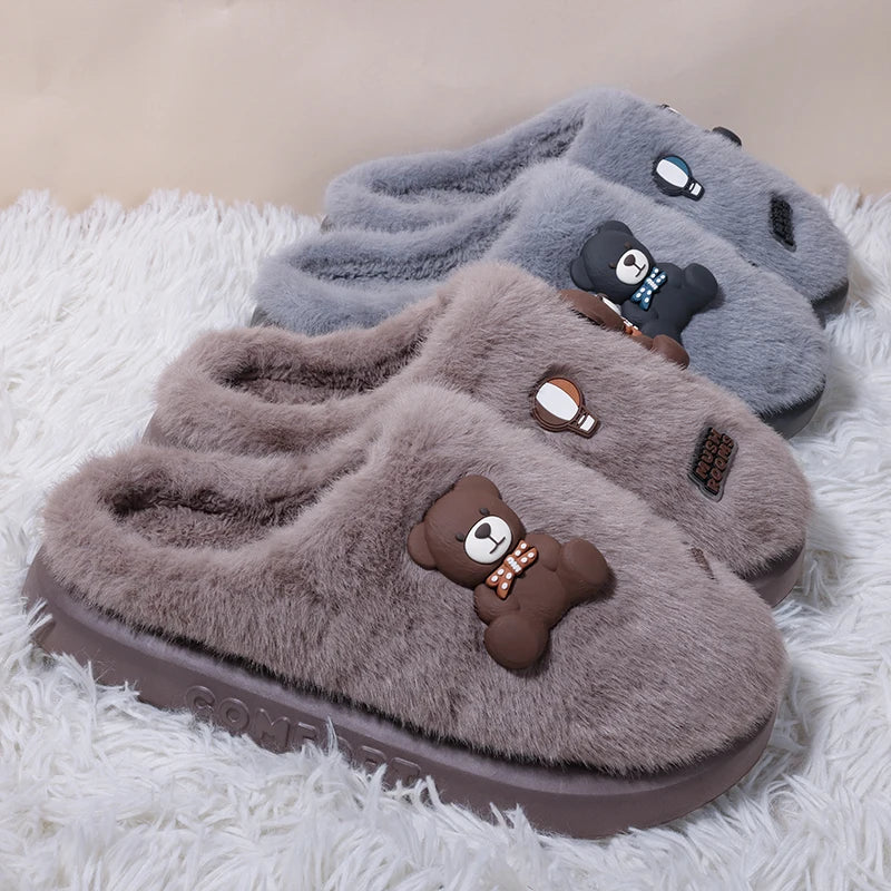 Autumn winter cotton slippers Women cute cartoon bear