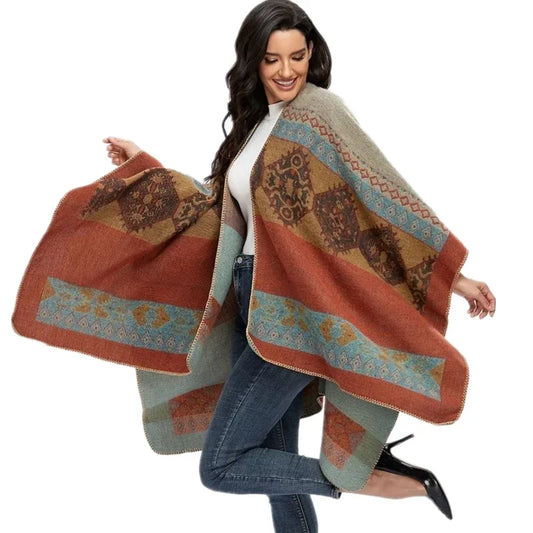 Ladies' Winter Wrap Poncho - Imitation Cashmere Scarf Shawl Cape