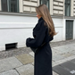 Chic Black Woolen Oversized Long Coat for Women