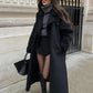 Chic Black Woolen Oversized Long Coat for Women