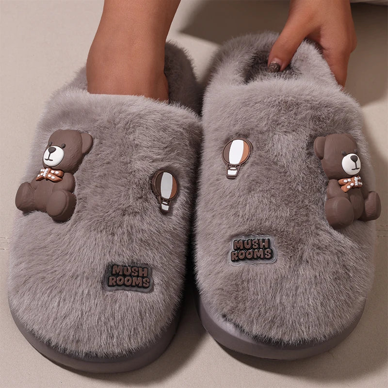 Autumn winter cotton slippers Women cute cartoon bear