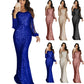 Elegant Sequin Tassel Lantern Sleeve Evening Gown