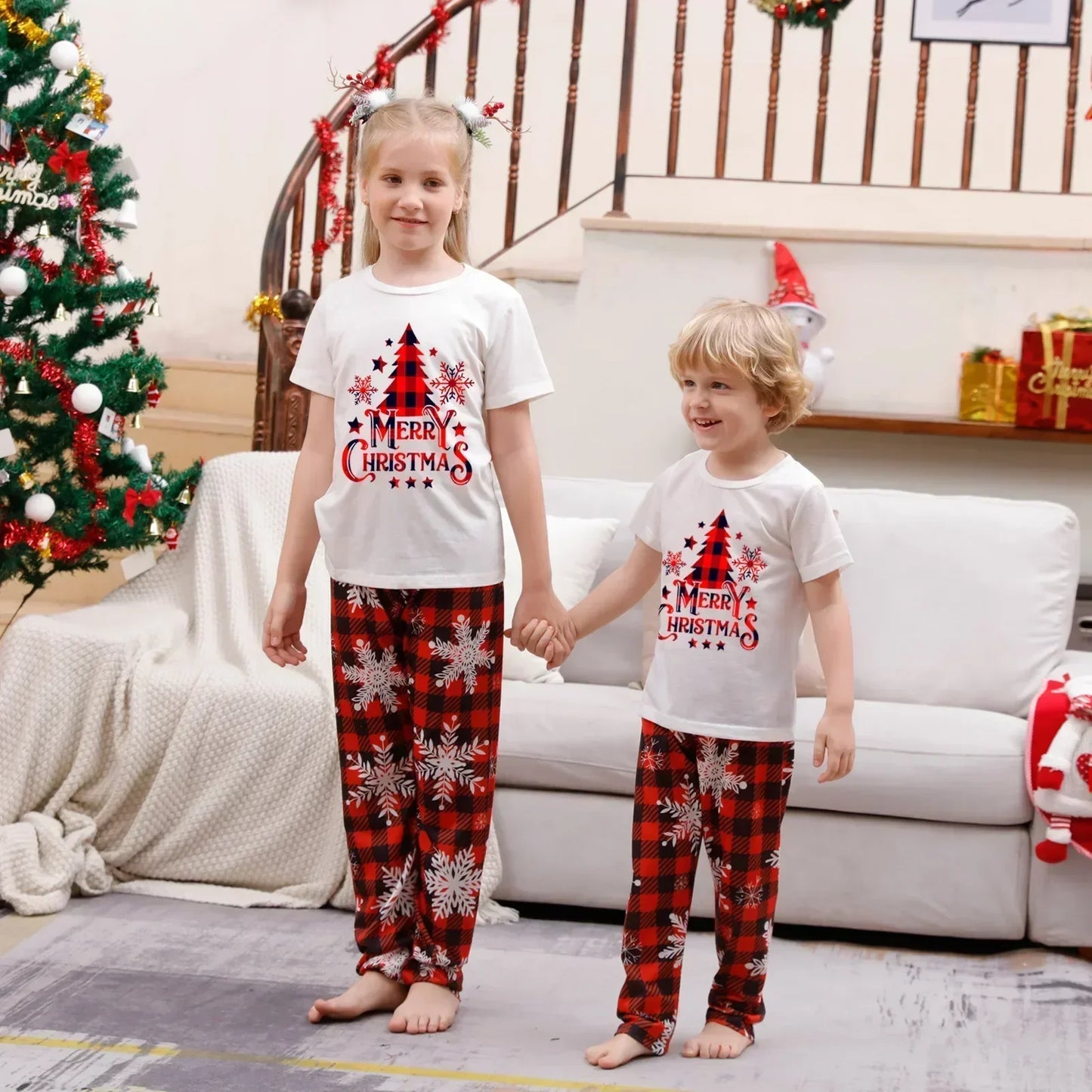 Merry Christmas Pajama Set - Santa Tree Print