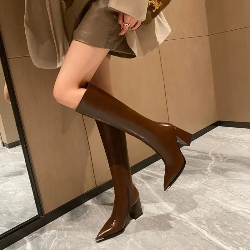 Women’s Pointed Toe High Boots with Side Zippers