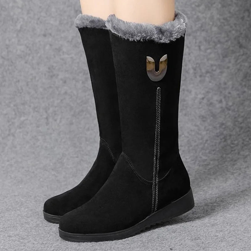 Women's Warm Chelsea Fur Boots - Stylish Winter Mid-Calf Design