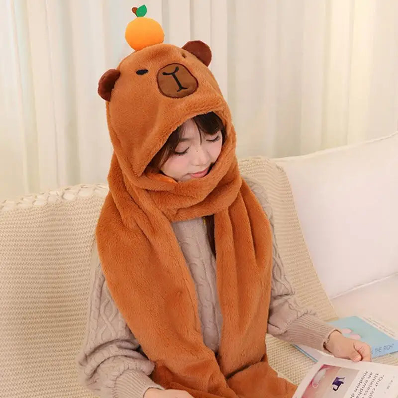 3 In 1 Cute Capybara Women Hat Scarf Gloves Set