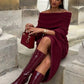 Elegant Burgundy Knit Long Skirt Set for Women