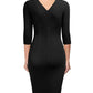 V-Neck Pleated Bodycon Dress - Spring Office Style for Women