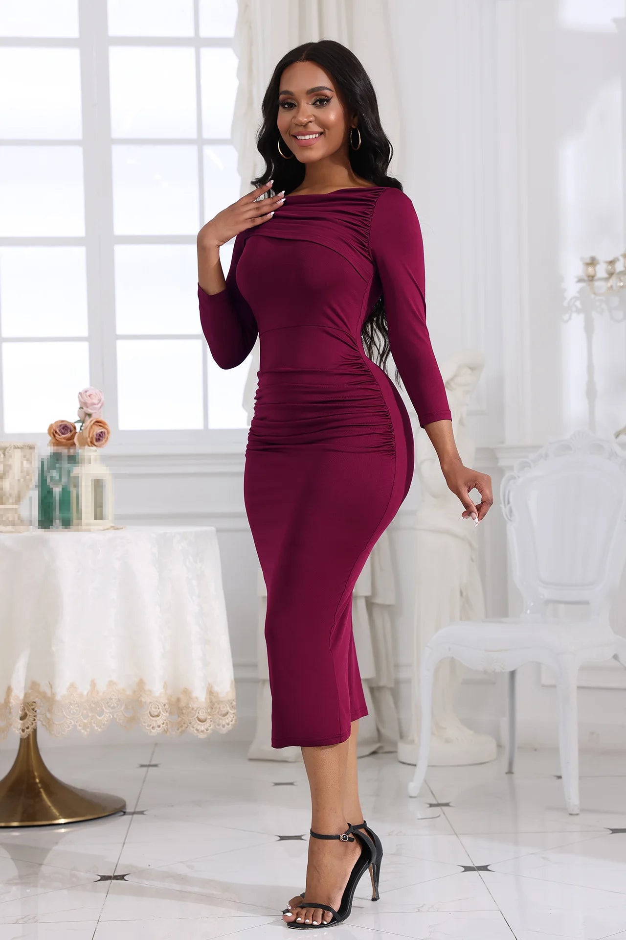 Elegant Long-Sleeve Evening Birthday Dress for Women