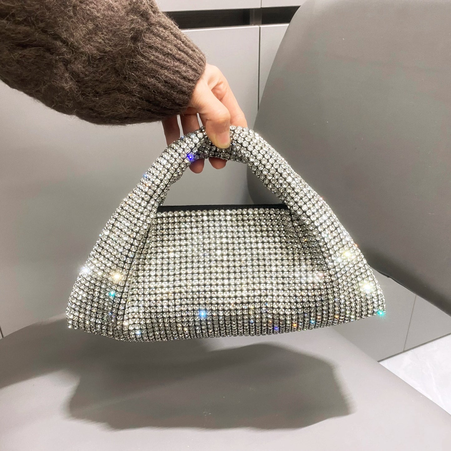 Shiny Crystal Bucket Clutch Shoulder Bag