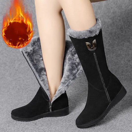 Women's Warm Chelsea Fur Boots - Stylish Winter Mid-Calf Design