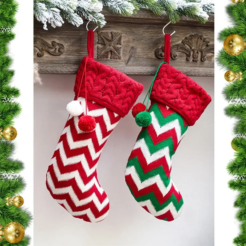 Festive Knitted Christmas Stocking Gift Bag