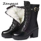 Women's High-Heeled Leather Snow Boots - 2024 Winter Collection