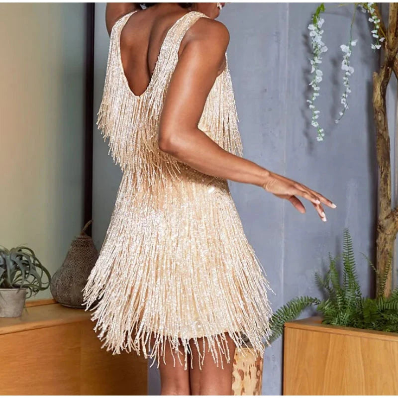 Glamorous Tassel Sequin Mini Evening Dress for Women