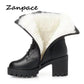 Women's High-Heeled Leather Snow Boots - 2024 Winter Collection