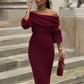 Elegant Burgundy Knit Long Skirt Set for Women